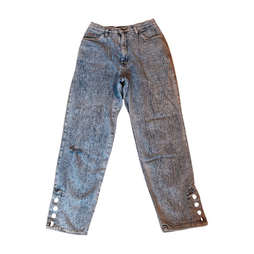 Vintage 80s Lorelle Acid Wash Jeans Women’s 7/8 High Waist Button Hem Made in US